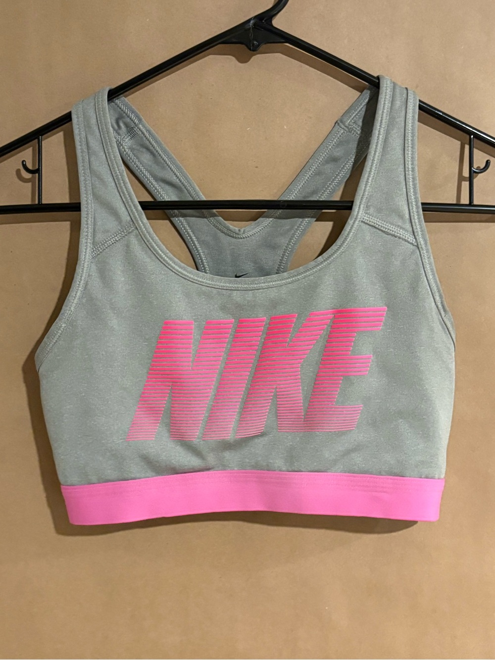 Nike Dri-FIT Sports Bra Gray Pink Racerback Womenโs Small
